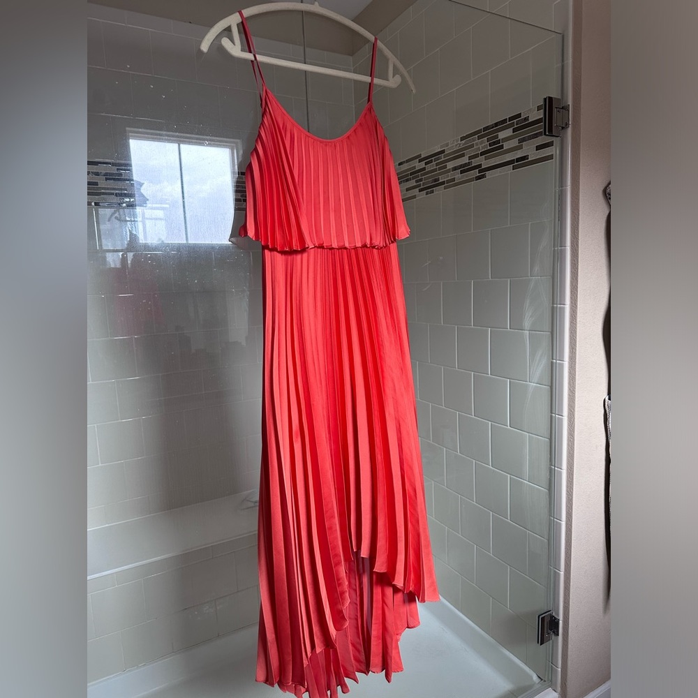 Orange Pleated Asymmetrical Dress Laundry by Shelli Segal